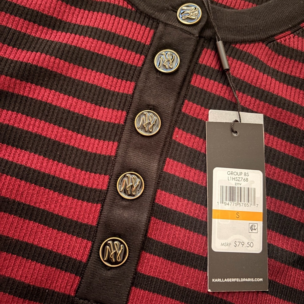 Karl Lagerfeld Black and Red Buttoned Top